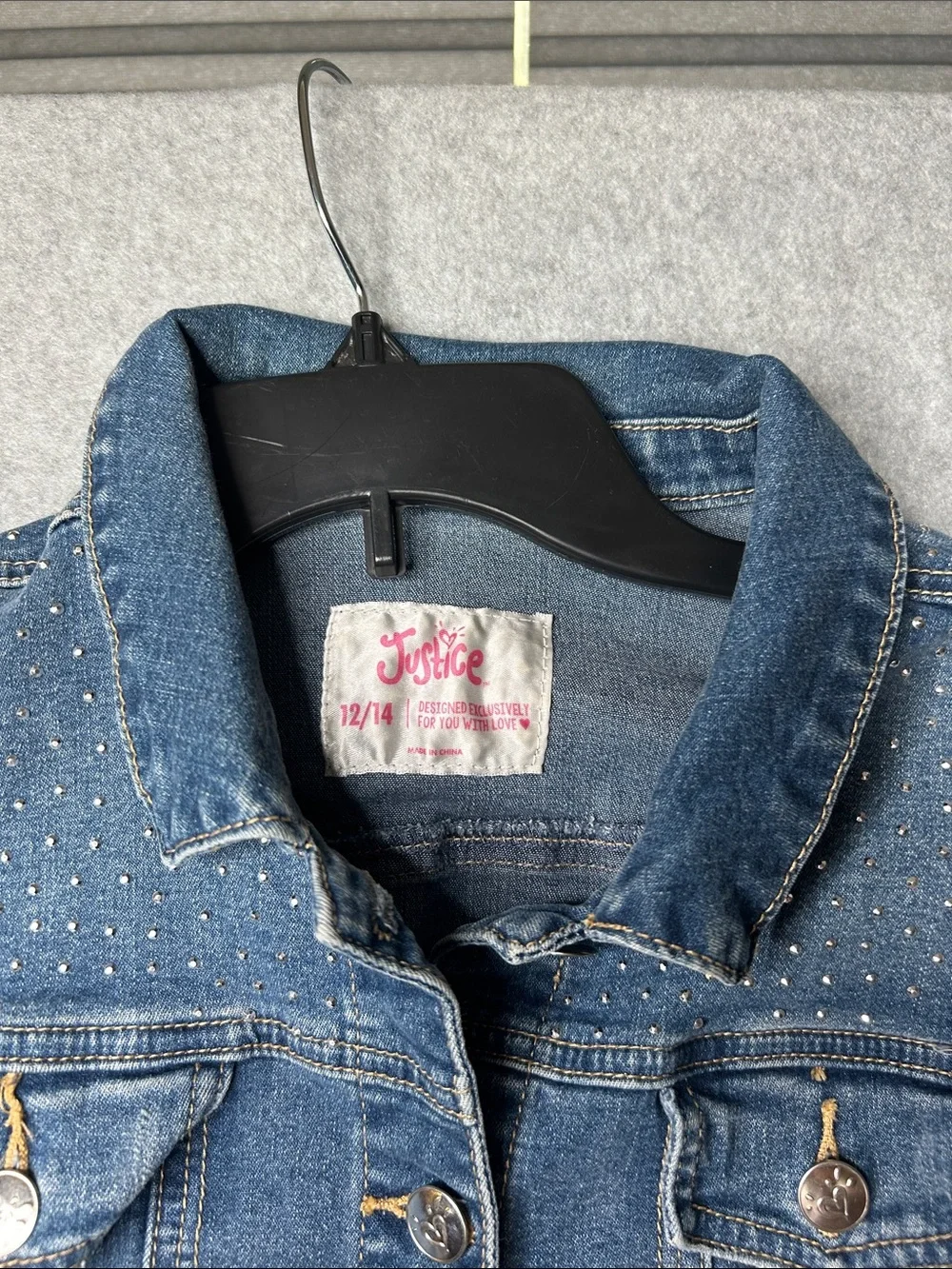 Justice Blue Denim Jacket with Silver Stud Accents‎